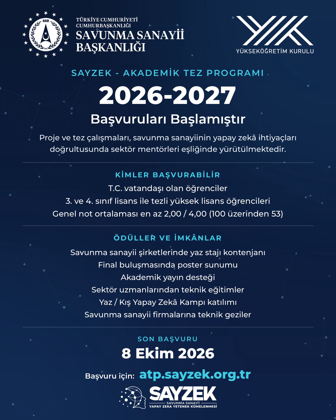 SAYZEK-ATP 2026-2027 Dönemi Başvuruları Başlamıştır